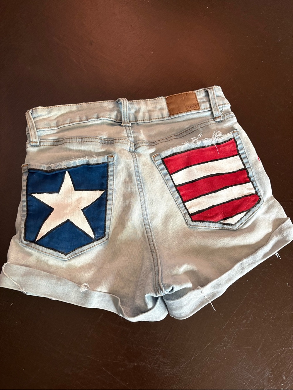 Aeropostale Women’s Custom Painted Patriotic USA Denim Shorts SZ 4